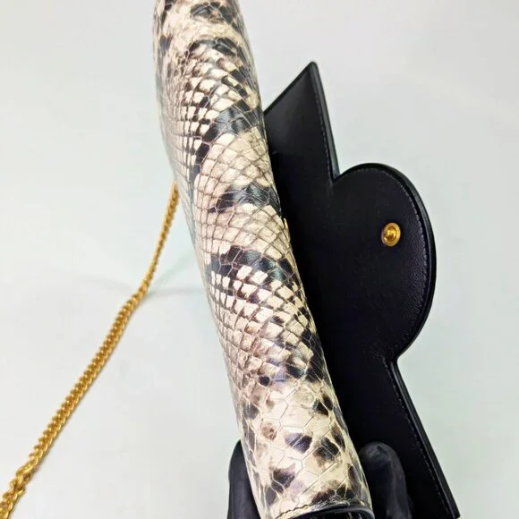 Balmain B-Buzz Snakeskin-Embossed Leather Gold Chain Clutch Wallet (MSRP $1,095) - Picture 11 of 16